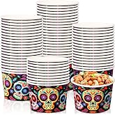 Potchen 50 Pack 9 oz Day of the Dead Disposable Paper Cups Skull Disposable Soup Bowls Dia De Los Muertos Plates Paper Snack Cups Mexican Party Supplies for Dessert Hot or Cold Food