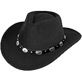 Women-Classic-Western-Cowboy-Shapeable-Hat - Men-Roll-Up-Wide-Brim-Felt-Fedora-Hats-Cowgirl-Hat with Belt Buckle(M-L)