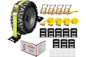 Wheel Chock Tie Down Kit (4,500lb Break Strength) Heavy Duty Trailer Tire Straps System for ATV, UTV, Lawn Mower & More - Rat