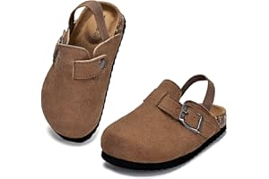 Torotto Kids Suede Clogs Toddler Boys Girls Cork Footbed Clogs with Arch Support & Adjustable Straps for Indoor & Outdoor