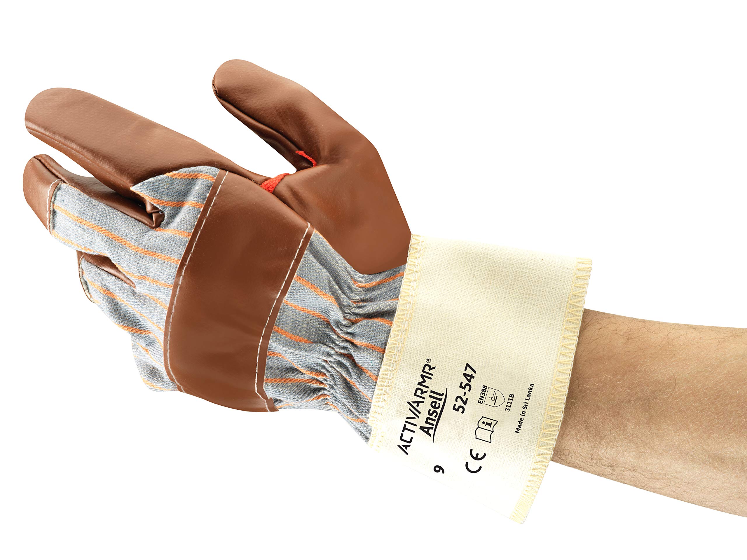 Ansell ActivArmr 52-547 Multi-Purpose Work Gloves, Mechanical Protection, Professional Workwear, Building, Gardening, DIY, Reusable, Men Women, Brown, Size L (12 Pairs)