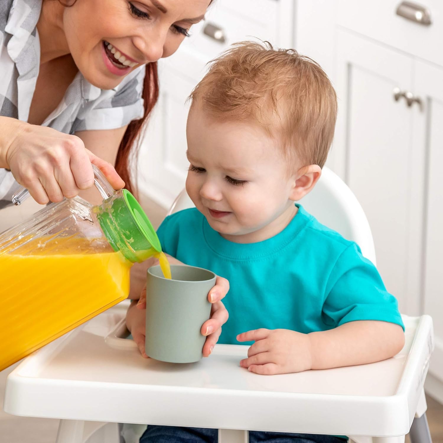 WEESPROUT Bamboo Toddler Cups - 4 pc Set (10 fl oz) - Eco-Friendly, Non-Toxic, Non Plastic Cup Pack for Toddlers, Big Kids or Baby - Natural (Blue, Green, Gray, Beige): Kitchen & Dining