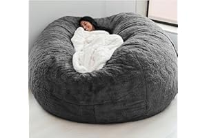 DSTXIZZ Giant Bean Bag Chair Cover(No Filler),Oversized Round Soft Fluffy PV Velvet Washable Lazy Sofa Bean Bag Bed Cover for Adults, Living Room Bedroom Furniture Outside Cover (Gray, 5FT)