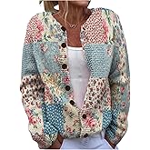 SOLY HUX Women's Floral Print Cardigan Sweater Button Down Open Front Long Sleeve Lightweight Knit Coat