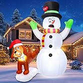 FunFanso 5.5 FT Inflatable Snowman with Puppy Dog, Christmas Outdoor Yard Decoration, Blow Up Shocked Snowman with Peeing Doggie, Built-in LED Lights, Xmas Fun Gift, Patio Lawn Garden Home Party Decor
