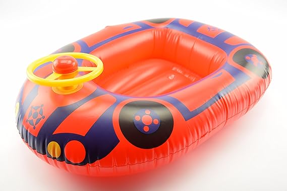 OKCS Gummiboot für Kinder Schlauchboot Pool Schwimmen Strandboot Junior Schwimmbad Badespaß - in Rot mit gelben Lenkrad und H