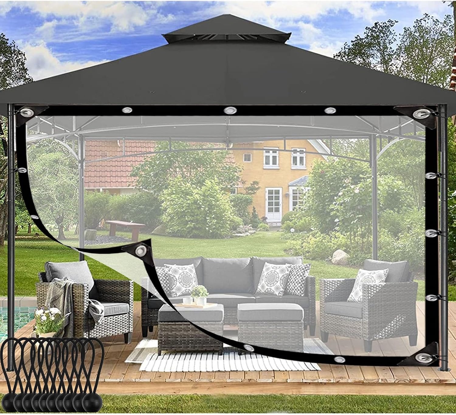 Outdoor Curtains - TOYOCC Transform Your Outdoor Space with Our Translucent PE Waterproof Curtains - Perfect for Patios, Pergolas, and Gazebos - Customizable (Color : Clear, Size : 3.28x7.22'/1x2.2m)