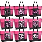 Hosuly Breast Cancer Awareness Gift Tote Bags Women Pink Ribbon Sign Bags Mesh Pocket Breast Cancer Awareness Support(9 Pcs,9 Styles)
