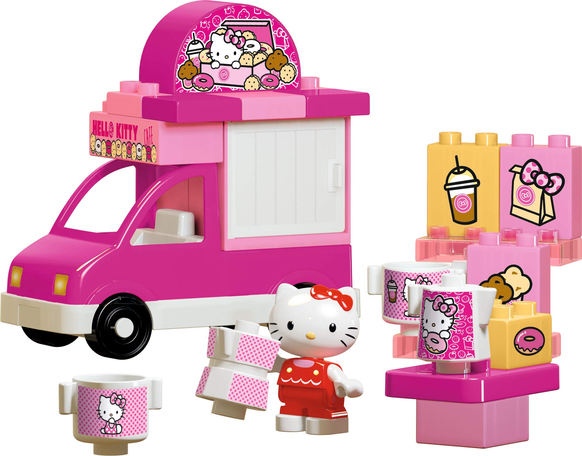 BIG-Bloxx Hello Kitty Ice Cream Car Building Block Set with 26 Pieces Including 1 Hello Kitty Toy Figure, Built-in with Well-known Tiles for Children from 1.5 Years