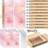 Qeeenar 50 Sets Staff Appreciation Gifts Bulk Employee Appreciation Gift Thank You Gifts You Are Awesome Inspirational Bamboo Ballpoint Pen with Card for Team Volunteer Staff Teacher Women