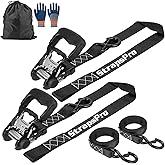 StrapsPro Ratchet Straps, 1.5'' x 10FT - 4400lb Break Strength Tie Down Strap Ratchet Heavy Duty, 2 Pack Cargo Straps Ratcheting with Integrated Soft Loops Truck Strap for Motorcycle, Car, ATV, UTV