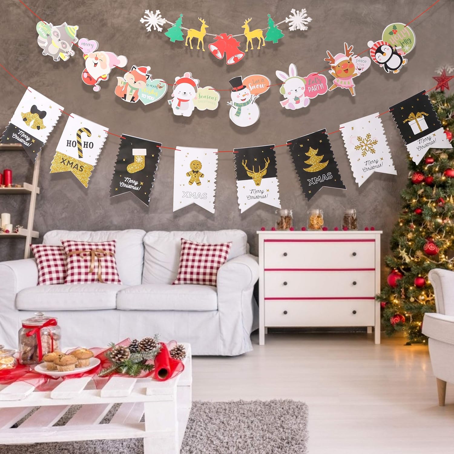 Amazon Ccinee クリスマス ガーランド 5種類セット ラメあり クリスマス 飾り フラグ 旗 飾り付け Christmas デコレーション 装飾 おしゃれ パーテイー小物 ガーランド おもちゃ