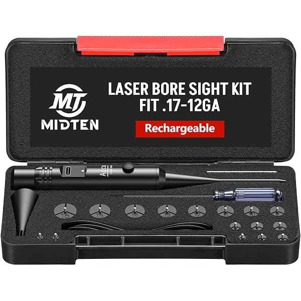 CVLIFE Green Laser Bore Sighter Kit – 64 Adapters For .17 To 12GA, With Storage Case & Arbor, For Rifles/Pistols
