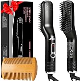 Beard Straightener for Men,w/Dual Action Hair Comb for All Beard Types | Premium Heated Beard Brush Kit w/Dual Voltage Travel-Friendly,Auto Shut-Off,Anti-Scald Feature,Grooming Gifts Set for Men Him