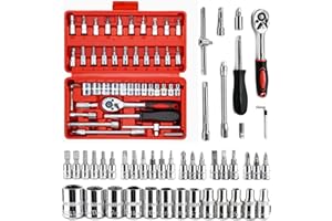 Yauhar 46Pcs 1/4 inch Drive Socket Ratchet Wrench Set with Storage Case, Chrome Vanadium Steel 4mm -14mm Bit Socket Set, 72 T
