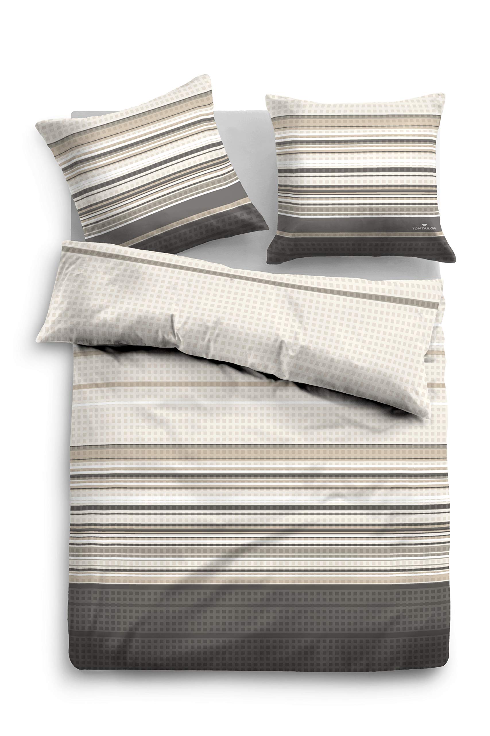TOM TAILOR 009887 Flannel Bedding Set with Pillowcase 1x 155 x 220 cm and 1x 80 x 80 cm Beige