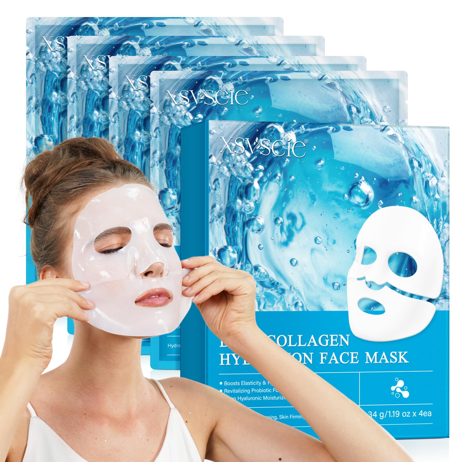 Deep Collagen Hydration Face Mask, Collagen Overnight Hydrating Face Mask, Hydrolyzed Mask for Dry and Dehydrated Skin, Reduces Wrinkles and Fine Lines (4PCS) — image 1