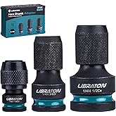 LIBRATON Impact to 1/4 Hex Converter, 1/2 3/8 1/4-INCH Drive Female to 1/4-Inch Hex Adapter, Impact Wrench Adapters for Ratch
