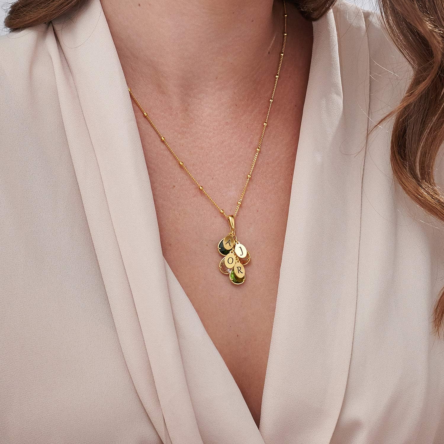 MyNameNecklace Personalized Drop Necklace with Dangling Birthstones 18k Gold Plating Name Jewelry: Jewelry