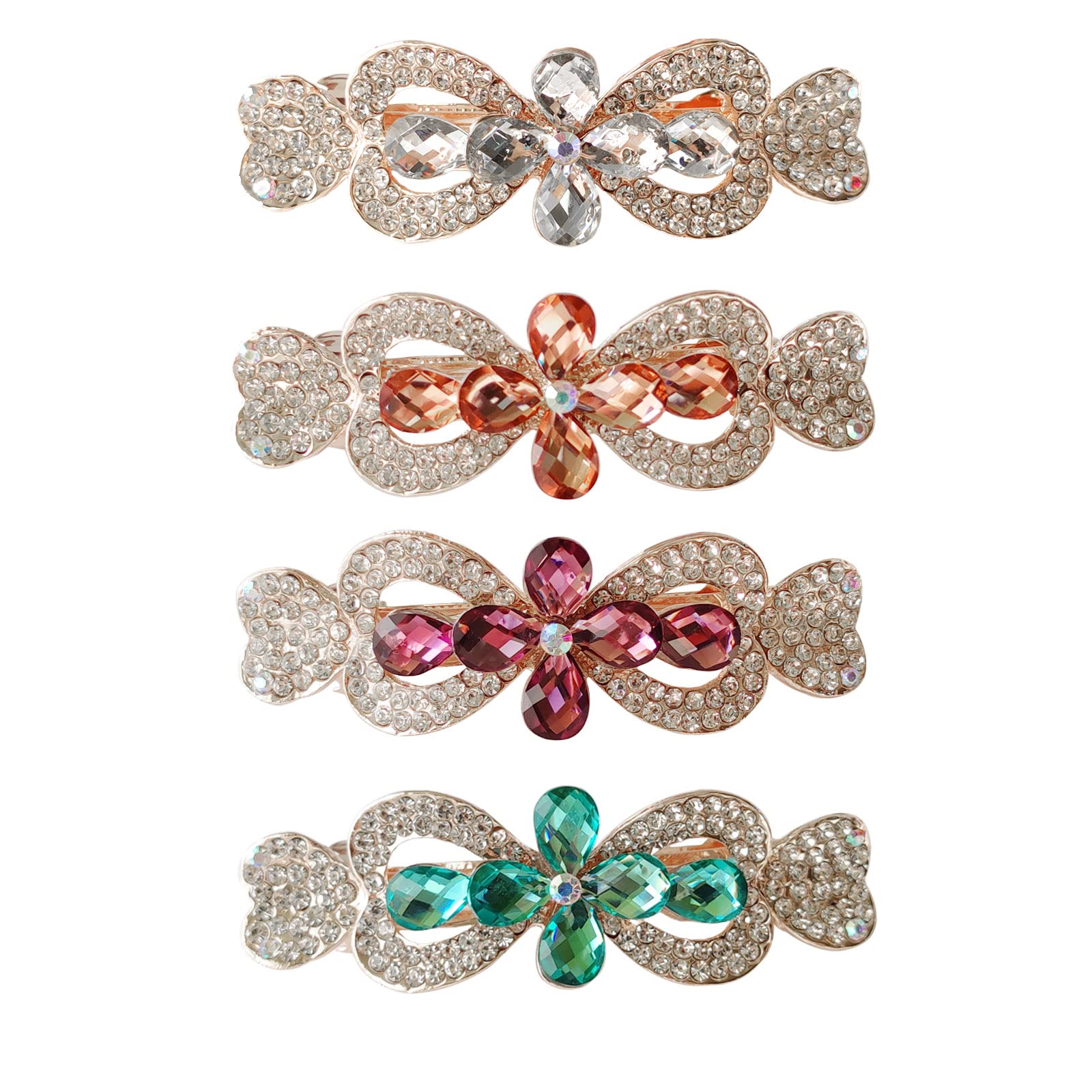 Ventertop 2.8inches Medium Hair Barrettes French Hair Barrettes for Women Rhinestones Automatic Hair Clasps Hair Barrettes Clips for Thin Hair, 4 Count (Pack of 1)