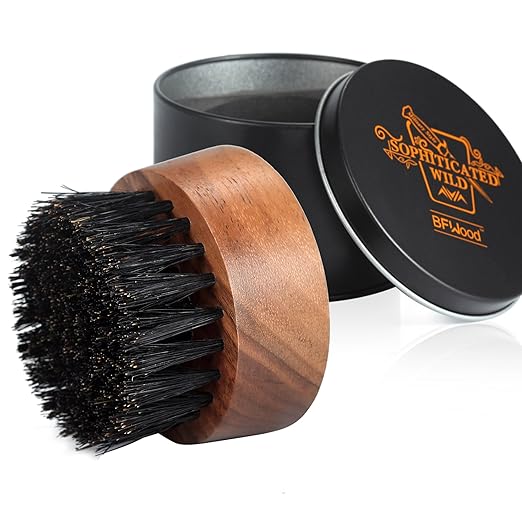 title=BFWood Spazzola da Barba rotonda piccola di setole naturali di cinghiale e