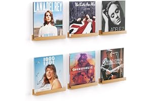 Heimera Vinyl Record Shelf Wall Mount 12inch, Pack of 6 Album Record Holder Display Rack, Wood Floating Shelves for Wall Decor, Album Shelves, Kids Bookshelf, Magazine Rack, Natural Wood