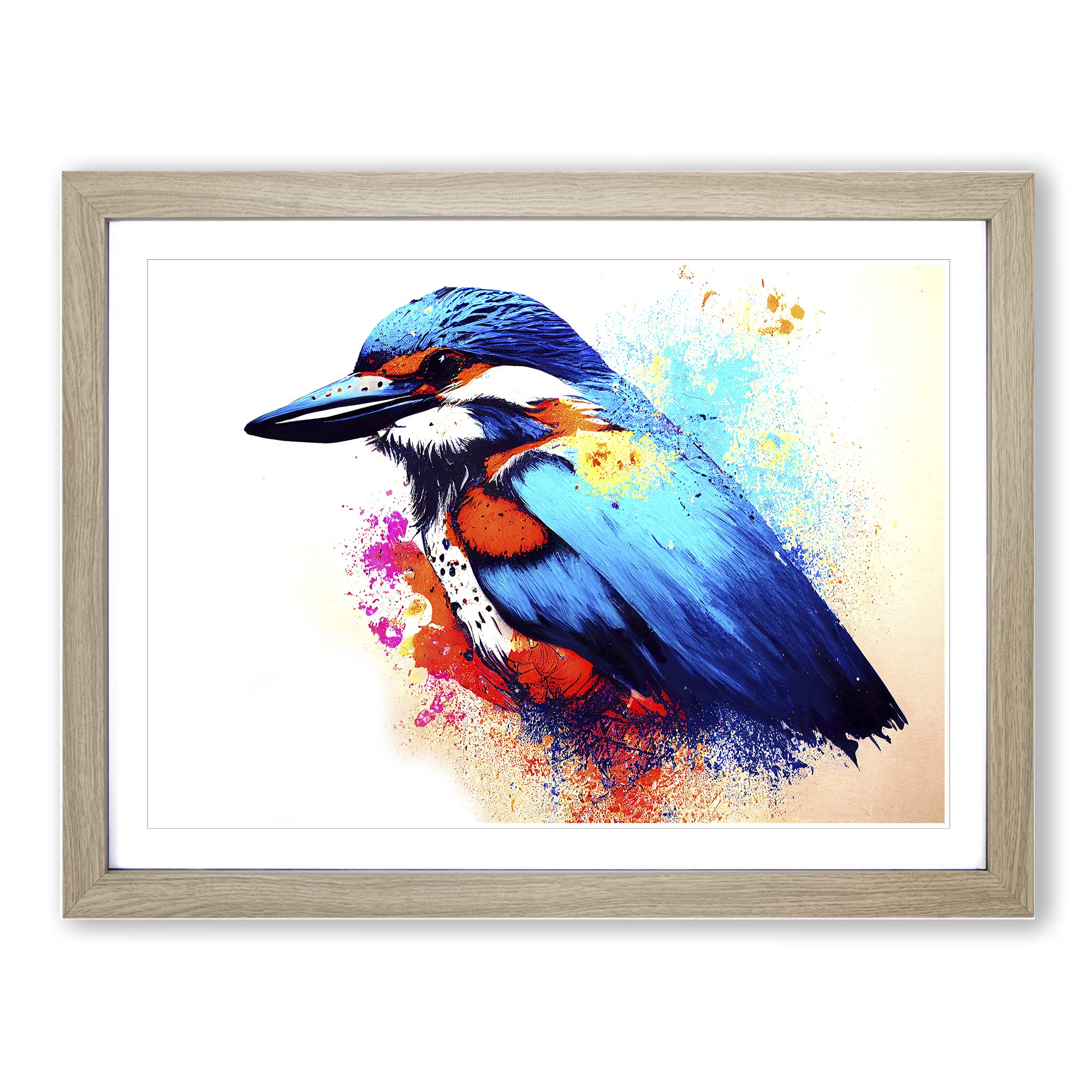 Kingfisher Bird Splash Vol.1 Abstract Framed Print | A4 Oak Framed Wall Art | Ready to Hang | Abstract Fantasy Picture | Living Room Bedroom Lounge Office