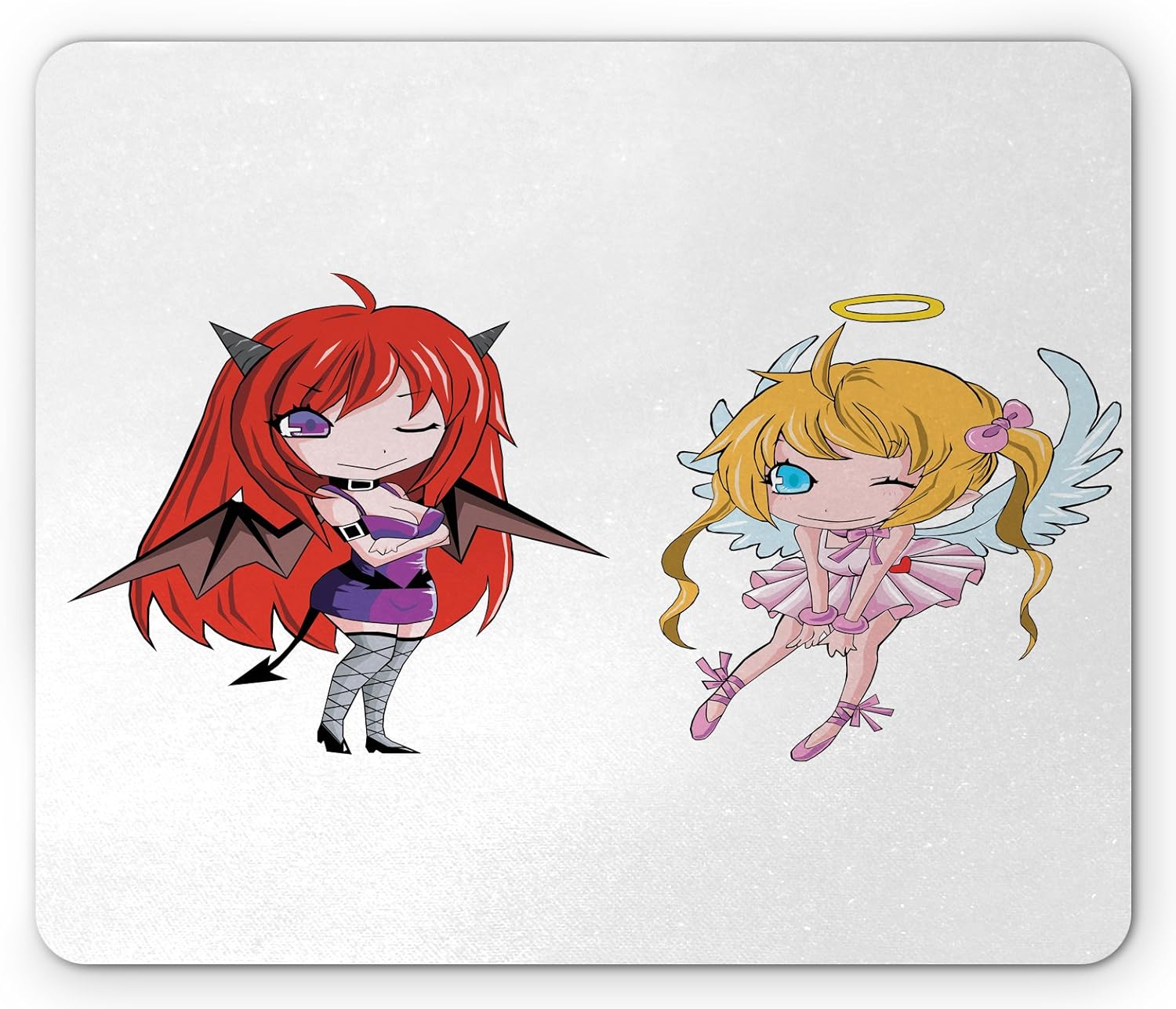 Amazon Com Ambesonne Anime Mouse Pad Angel Girl With Wings And Demon Girl With Horns Fairytale Comic Japanese Manga Art Print Standard Size Rectangle Non Slip Rubber Mousepad White Office Products