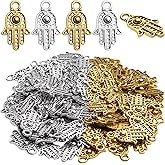Jdesun Hamsa Charms, 100pcs Antique Golden/Silver Hand Of Fatima Hamsa Hand Evil Eye Pendants Filigree Charms Jewelry Making Findings for DIY Necklace Bracelet Earrings Crafts, 12x19mm