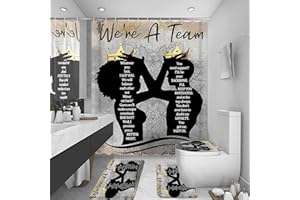 OMEBERO 4 Pcs Black King Queen Shower Curtain Set, Inspirational Quotes Black Man Women Bathroom Decor Sets with Shower Curtain and Rugs Toilet Lid Cover Bath Mat, Romantic Waterproof Fabric Shower Curtains