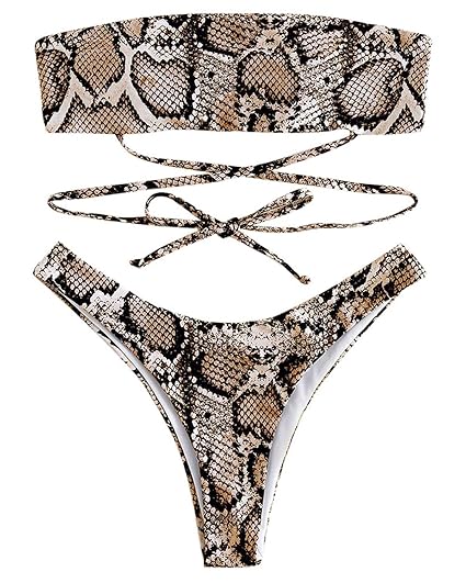 ZAFUL Bikini Set Schulterfrei Bandeau mit Schlangenleder Textur drucken Badeanzug Bikinis