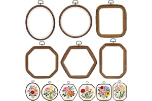 Qunclay 9 Pcs Large Embroidery Hoop Frame Decorative Imitated Wood Display Frame Circle Oval Octagonal Cross Stitch Hoop Ring for DIY Sewing Craft and Hanging Ornaments Decor (Mixed Shape)