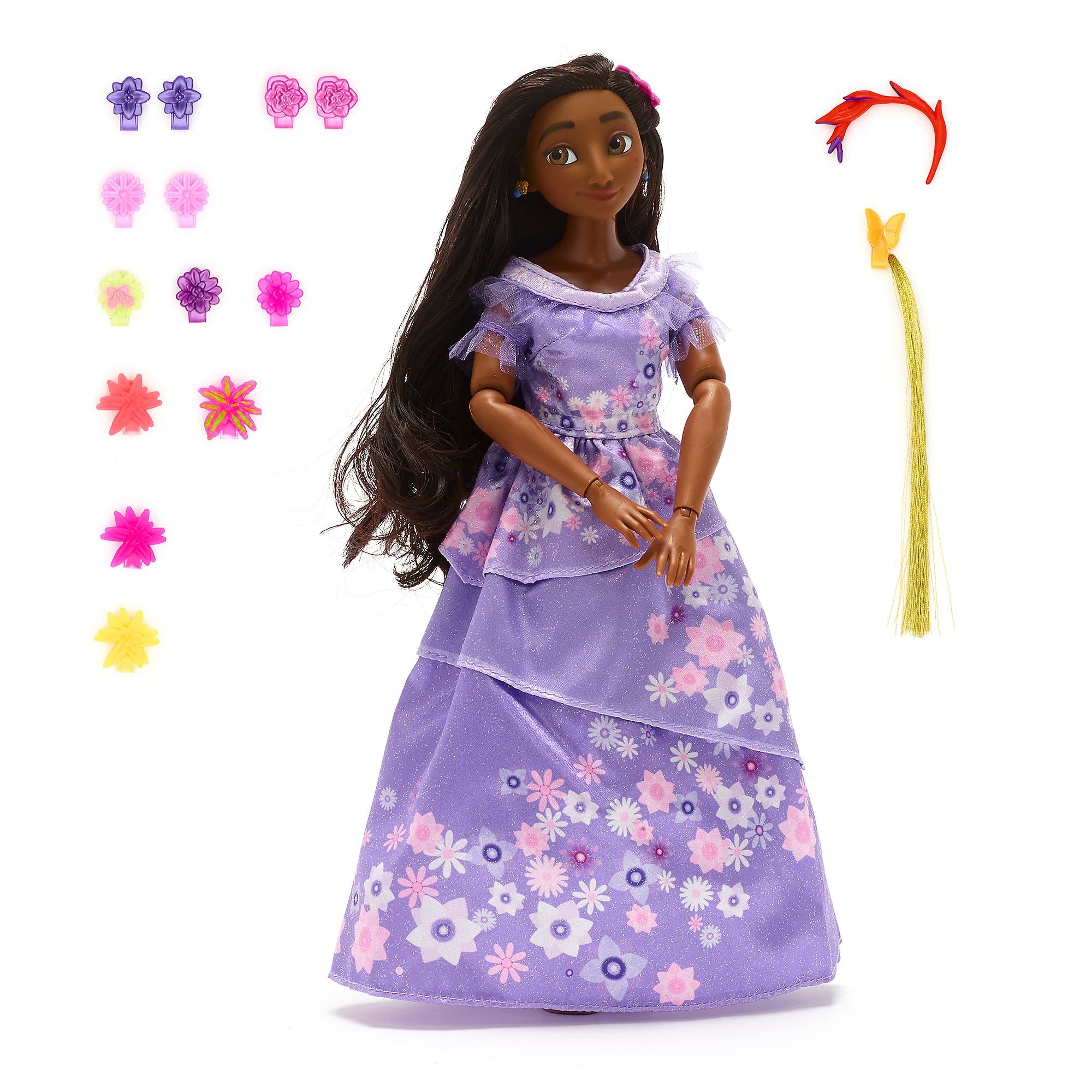 Disney Store Official Isabela Classic Doll, Encanto, 31cm/12”, Fully Poseable Toy, Features Realistic Rooted Hair, Includes 1 Tinsel, 13 Hair Clips and Pair of Shoes, Suitable for Ages 3+