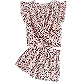 Arshiner Girls Shorts Sets 2 Pieces Outfits Twist Front Ruffle Sleeve T-Shirts and Shorts With Pockets Cute Clothes Sets