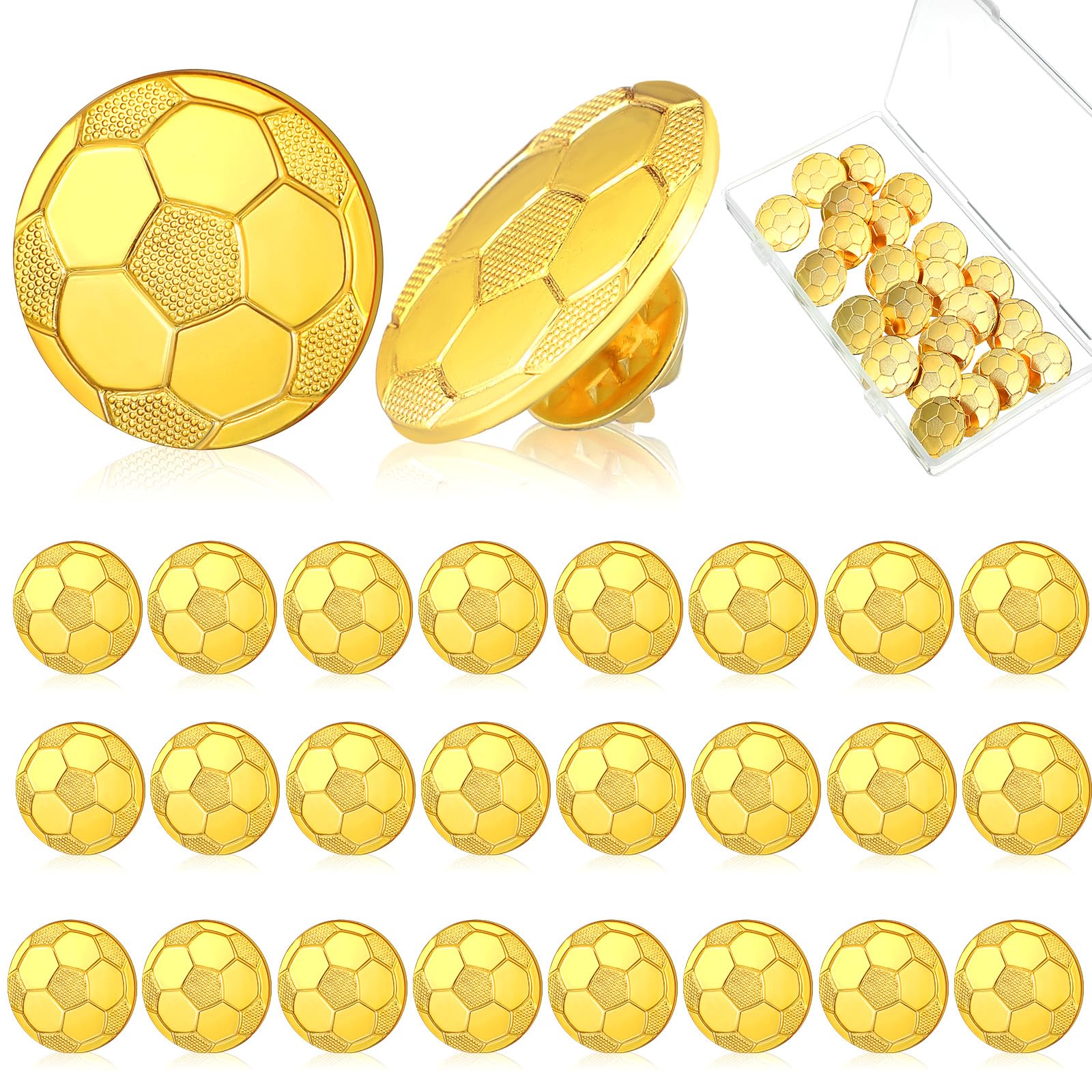 Photo 1 of Tondiamo 24 Pcs Soccer Chenille Pins Gift Bulk Soccer Gold Lapel Pins for Team School Student Award Sports Lover Players Gift Jackets Backpack Hat Men Women Boy Brooches Costume Accessories