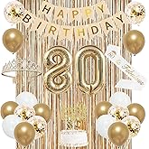 Trgowaul 80th Birthday Decorations for Women, Banner, Sash and Crown, Cake Topper, 80 Number Balloon, Fringe Curtains, Champagne Gold 80th Birthday Party Supplies