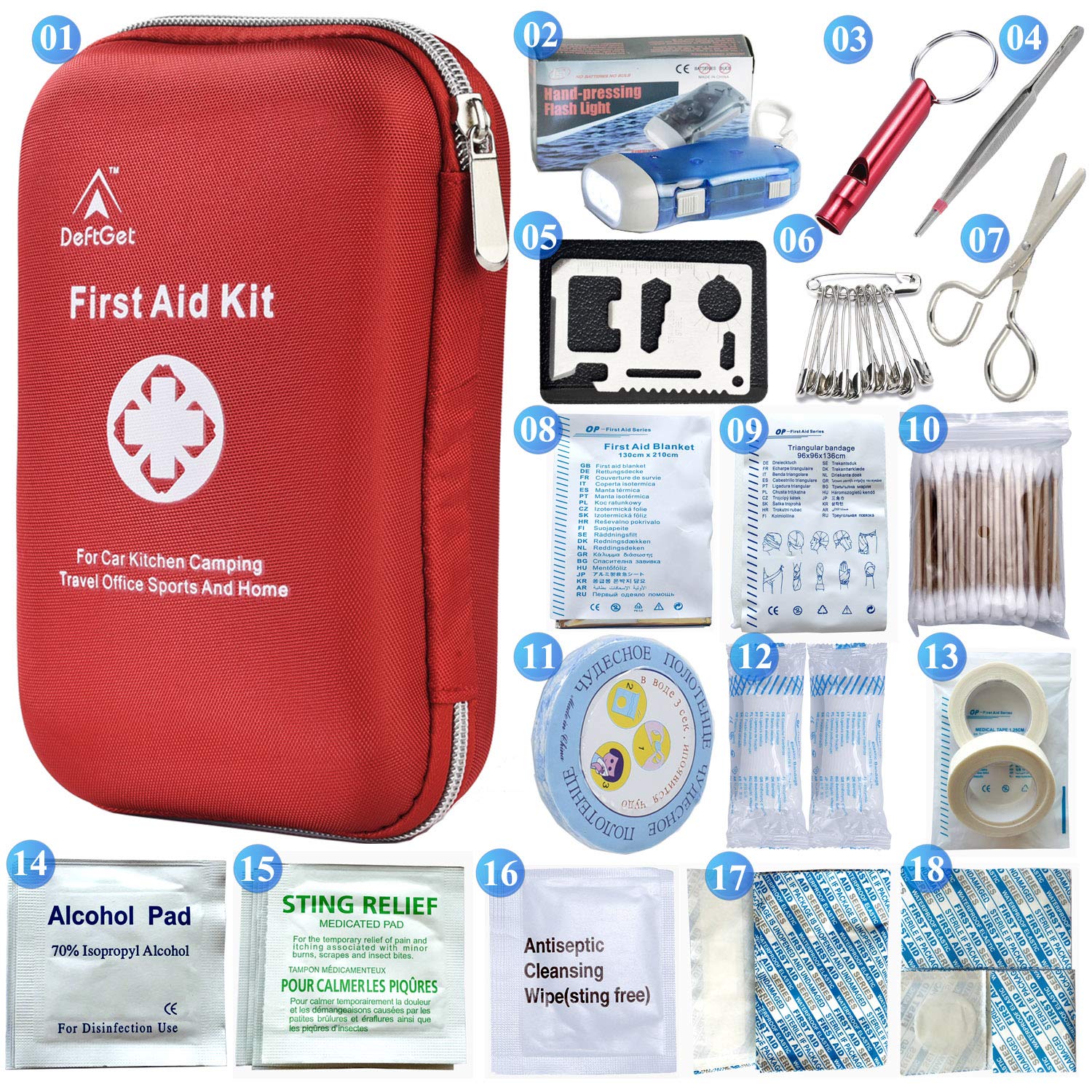First Aid Kit - 163 Piece Waterproof Portable Essential Injuries & Red Cross Medical Emergency equipment kits : For Car Kitchen Camping Travel Office Sports And Home