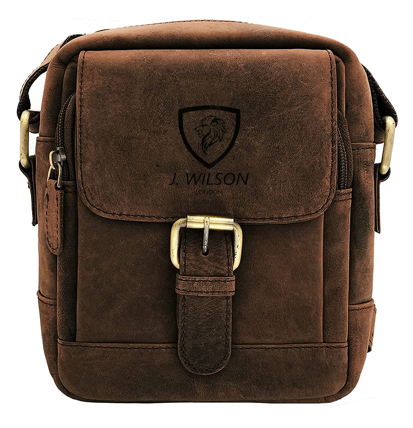J. Wilson London - Genuine Real Veg Tan VT Handmade Unisex Crossover Flapover Everyday Crossover Work Tote Shoulder Messenger Bag (Rustic Brown)
