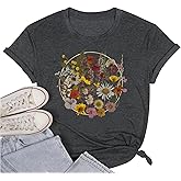 Wildflower Shirt Women Floral Boho Daisy Nature Butterfly Printed Graphic Tees Tops Garden Botanical Flowers Lover T Shirts