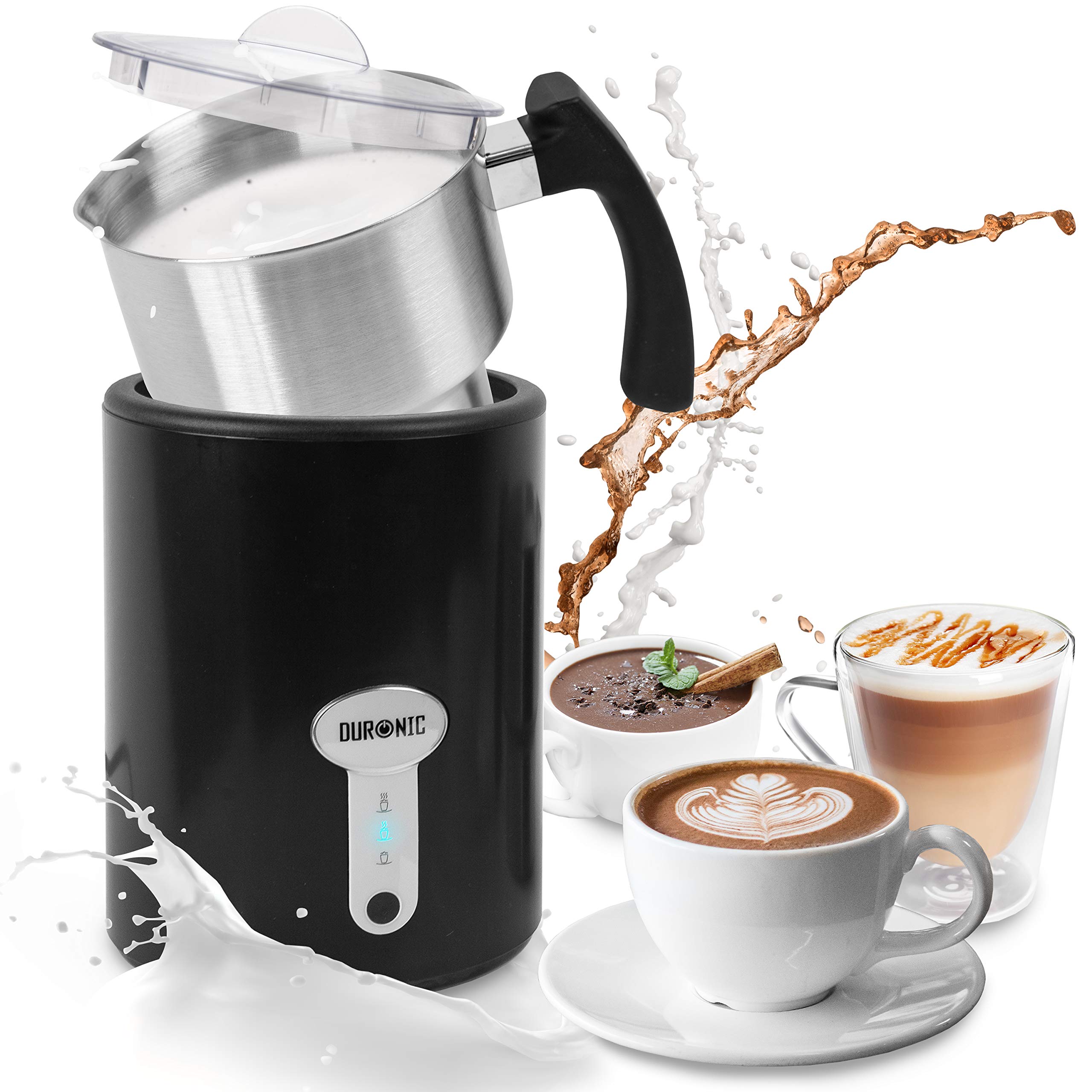 Duronic Milk Frother Electric MF500 BK Coffee Milk Frothers Steamer, Automatic Hot and Cold Foam Maker, Hot Chocolate Machine with Milk Heater and Warmer for Latte Froth, Coffees and Matcha