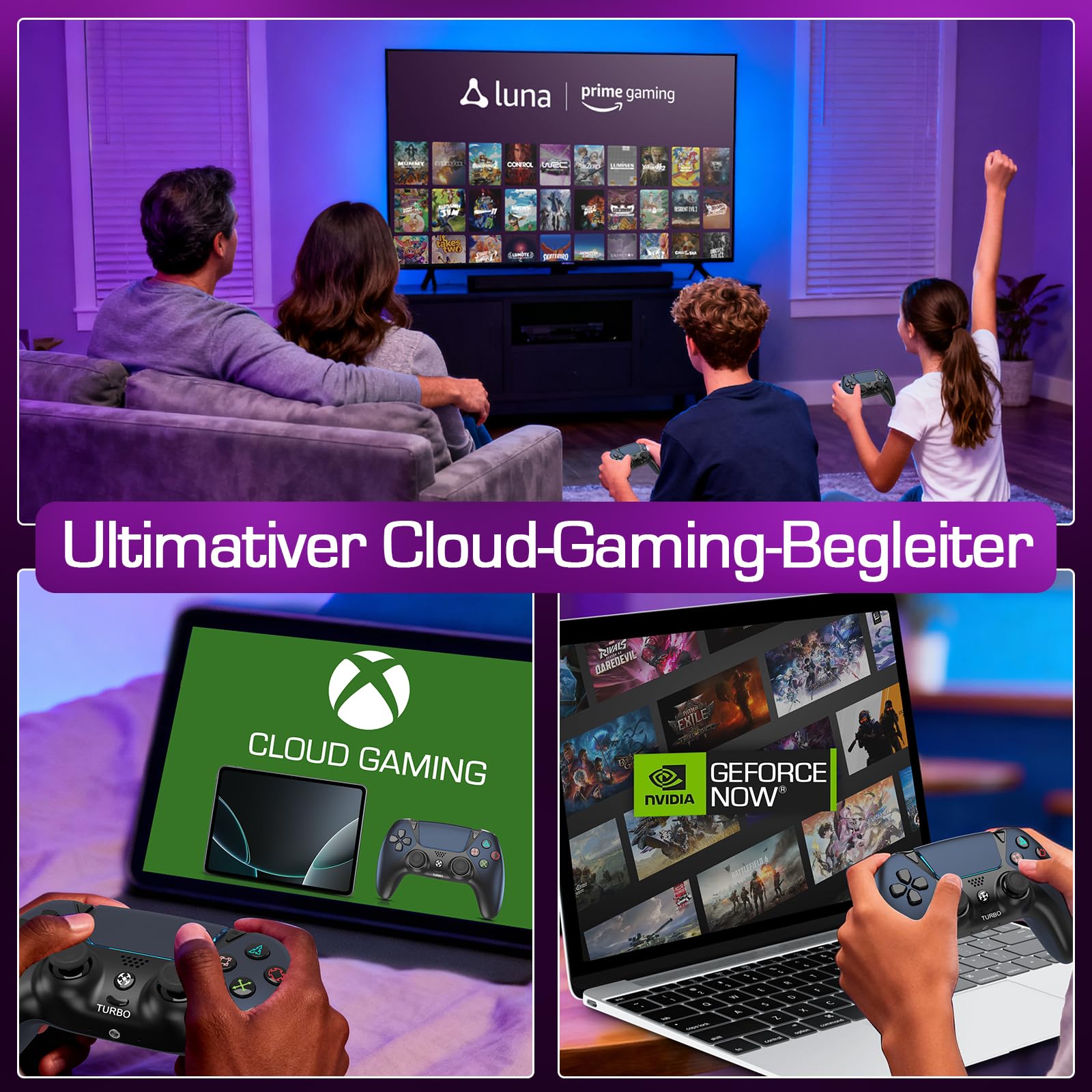 Ymir Wireless Luna Controller für Fire TV Stick,Gaming Controllers Alternative for Luna,PC Bluetooth Gamepad für Tablet Android Handy,ALPS Joysticks ohne Drift Turbo Gyro 1200mAh Akku Schwarz 4