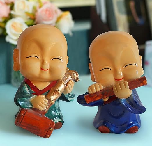 TIED RIBBONS Set of 2 Decorative Monks Buddha Statues (15 cm X 8 cm) for Home Living Room Bedroom Decoration