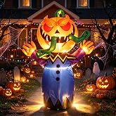5FT Halloween Inflatable Pumpkin Monster, Light Up Yard Decoration, Spooky Jack-O-Lantern Devil Figure with LED Lights for Outdoor Lawn, Garden, Party