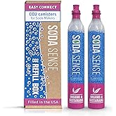 Soda Sense CO2 Cartridges - 2PK Easy Connect 60L CO2 Cylinders, Set of 2 Pre Filled CO2 Tank Gas Refills - Compatible with So