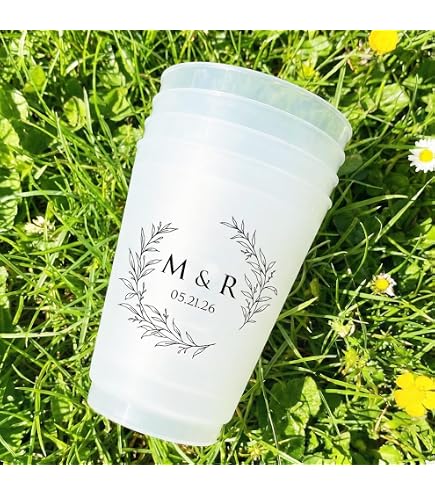 Amazon.com: Personalized Wedding Party Cups, 16 oz Frosted Plastic, Custom  Text Design : Health & Household