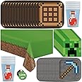 Minecraft Party Supplies | Minecraft Birthday Party Supplies | Serves 16 Guests | With Table Cover, Plates, Napkins, Cups and Button