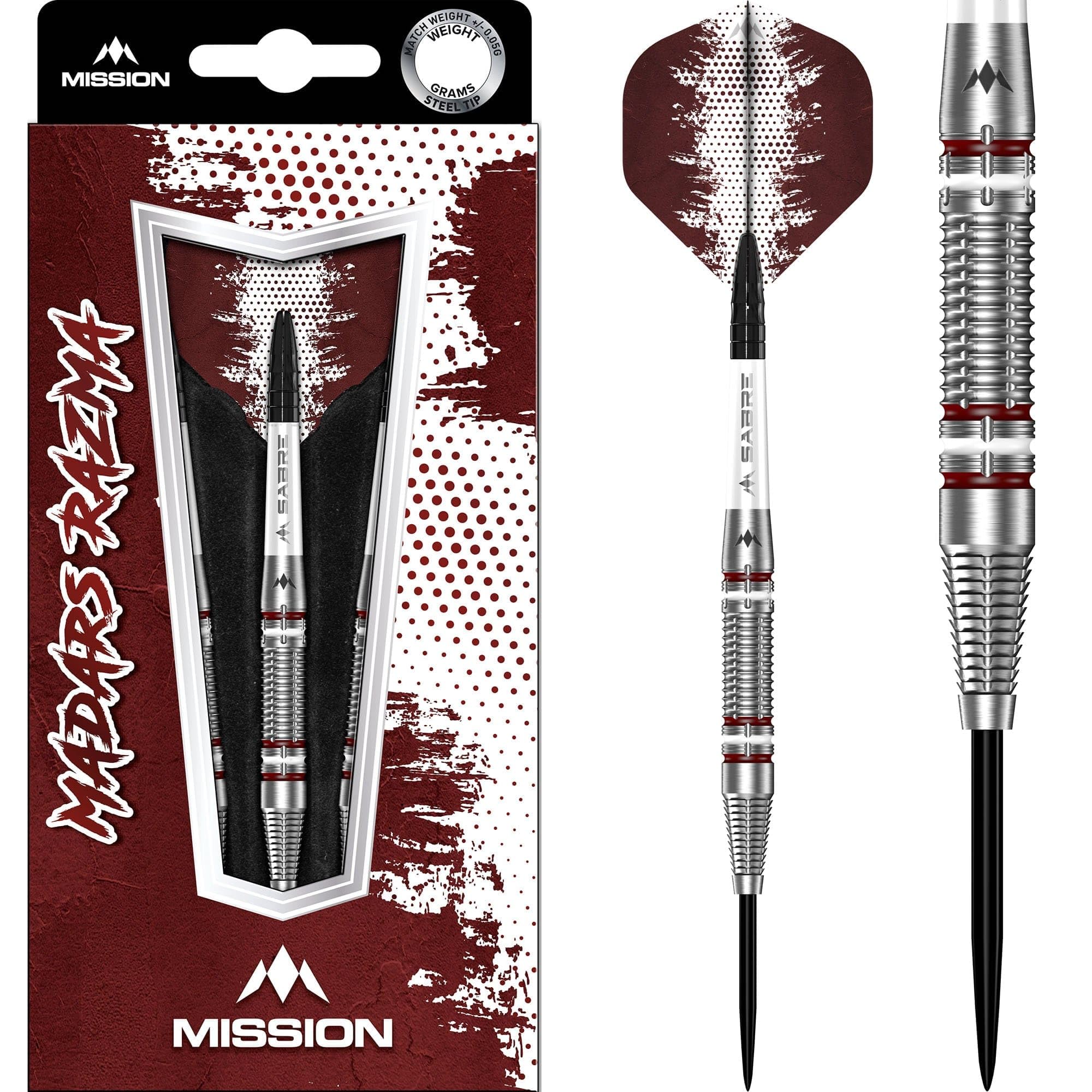 Mission Darts | Madars Razma Darts | Steel Tip Darts Set | 95% Tungsten Barrel | Includes Dart Flights and Stems | Available in Multiple Weights. (25, Grams)
