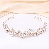 Oriamour Crystal Wedding Headbands Handmade Bridal Headpieces For Bride Flower Girl Wedding Hair Accessories For Bridesmaids Prom Party (Rose Gold)