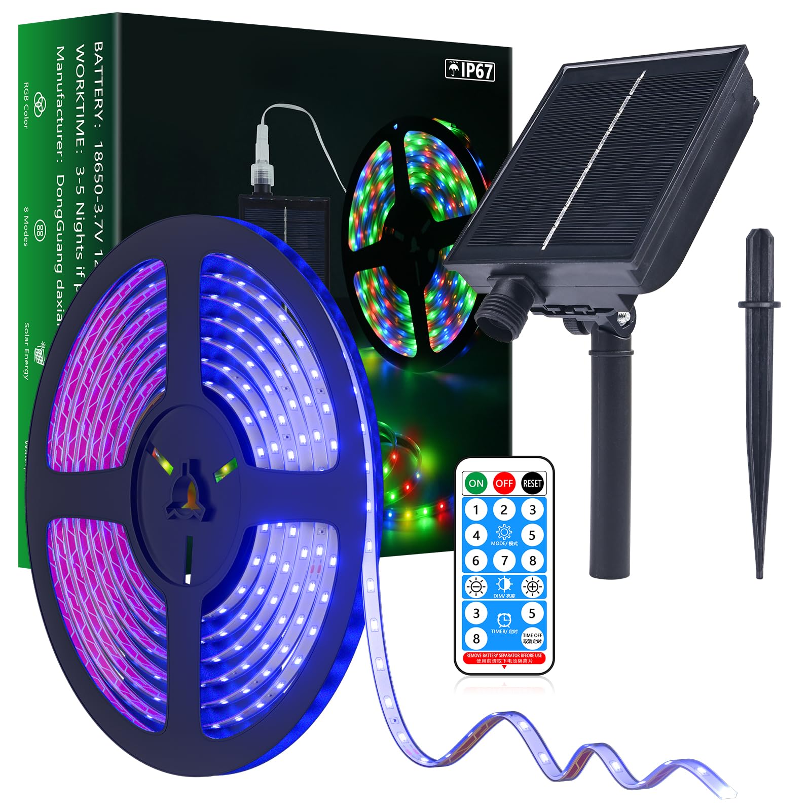 MIWATT Solar Strip Lights,5m, Blue Outdoor Rope Light with Remote Control Timer PVC Tube Cover Lights Strip Waterproof for Bedroom Garden Patio Pool Christmas Decoration