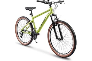 Rycheer Ecarpat 24 26 27.5 Inch Mountain Bike, 21 Speeds with V/Disc Brakes Aluminum/High-Carbon Steel Frame Mens Womens Mountain Bike, Front Suspension MTB Bicycle for Adult & Teenagers